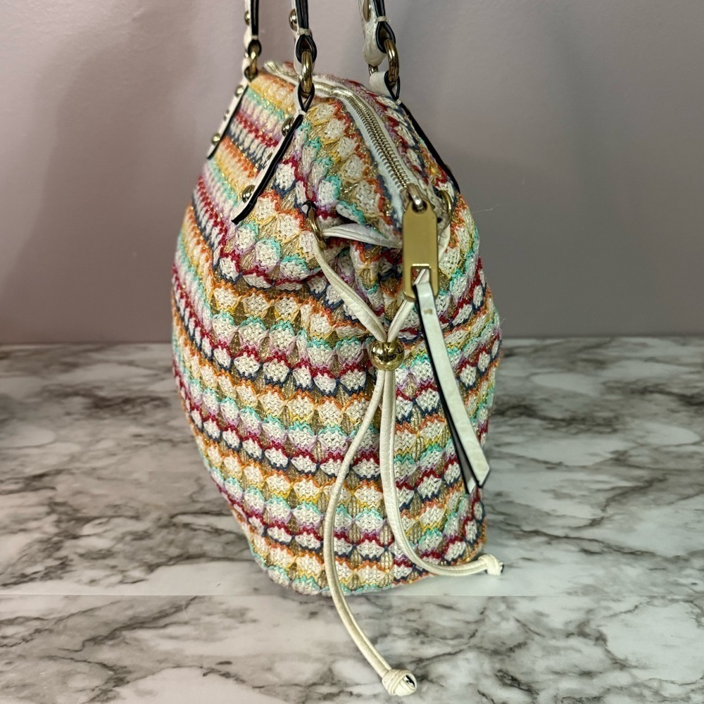 Juicy Couture Large Multi Color Tote Shoulder Bag Straw and Vegan Leather Y2K - Picture 5 of 12